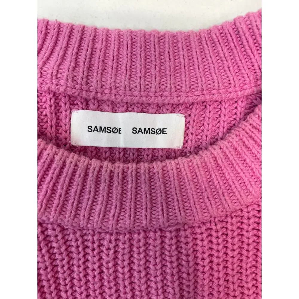 Samsoe Samsoe Kaylie Cotton Chunky Ribknit Crewneck Sweater in Bubblegum Size M.